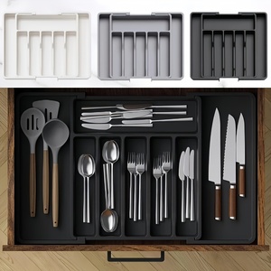 Adjustable Tableware Divider Rack Rectangular Drawer Organizer <b>Storage</b> <b>Box</b> With Foldable Design For <b>Kitchen</b> Use - Product Image 1