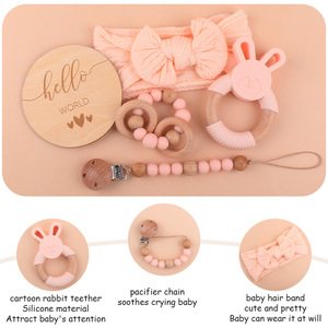 New Baby Cartoon Silicone Rabbit Tooth <strong>Gel</strong> Creative Baby Butterfly Knot Hair Belt Pacifier Chain Five Piece Set - Product Image 3