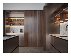 Sistema <span class=keywords><strong>Cucina</strong></span> Personalizzato con <span class=keywords><strong>Dispensa</strong></span> Nascosta, Elettrodomestici Integrati, Isola in Marmo e Vetrina con Illuminazione LED - Product Image 2