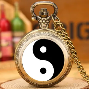 Reloj de bolsillo antiguo con colgante de Metal, accesorios Steampunk Vintage, con símbolo de Tai Chi