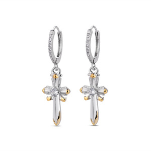 Cross Hoop Earrings Zinc Alloy Claw Setting Geometric Dangle Earrings For Men And Women Trendy Hip Hop Accessories - Product Image 5