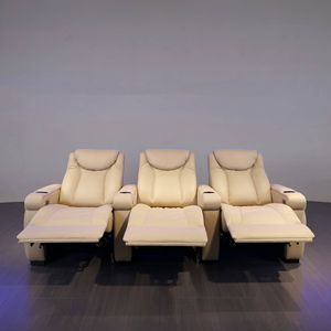 베이지 가죽 3 시트 전기 조합 홈 시어터 안락 의자 소파, 테이블 및 컵 홀더 - Product Image 2