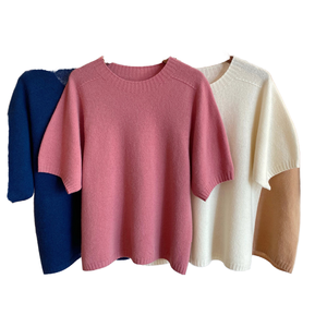 Camiseta de Cuello Redondo Personalizada 100% Cachemira para Mujer, OEM, Color Sólido Informal, Manga Corta, Suéter de Punto para Dama, Mayorista de Fábrica de Mongolia - Product Image 1