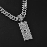 Offre Spéciale Hiphop glacé mode alliage cristal bijoux argent billet plaque forme pendentif avec chaîne collier ensemble