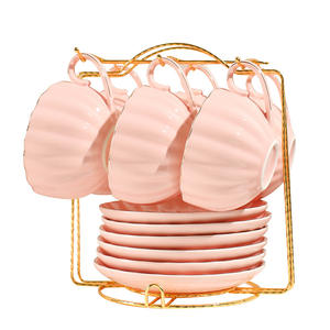 Ensemble de tasses à café en céramique avec soucoupes et support plaqué or pour le thé de l'après-midi, usage domestique, design uni - Product Image 1