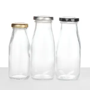 Metal kapaklı üretici fiyat cam süt şişesi süt yoğurt için Vintage kullanımlık süt Jugs süt içme kapları