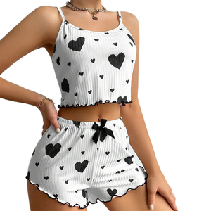 Ensemble de pyjama pour femmes, vêtements de nuit, 2 pièces, débardeurs courts et shorts, tailles S M L, blanc, respirant, doux, décontracté, imprimé Love - Product Image 6
