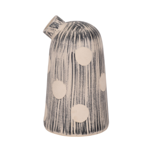 Vaso cilindrico in ceramica con motivo a righe e pois per l'arredamento del soggiorno, vaso moderno in gres per esposizione in casa o in ufficio - Product Image 1