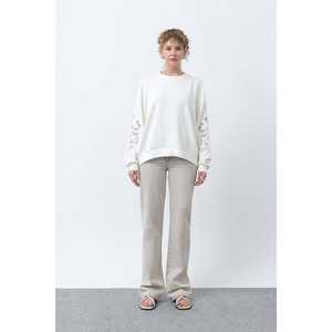 Sudadera de punto extragrande para mujer, 320g, negra, transpirable, con diseño bordado de malla - Product Image 3