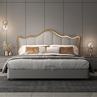 Cadre en acier inoxydable moderne, lit King Size, plate-forme rembourrée en cuir PU, cadre de lit solide pour meubles de maison et d'hôtel
