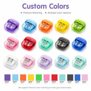 Mini taille-crayon manuel à double trou avec boîte à copeaux amovible, couvercle transparent, en plastique, pour étudiants - Product Image 3