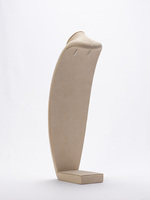 Buste de mannequin en microfibre beige pour l'affichage de colliers, coque extérieure en MDF, logo et taille personnalisés disponibles