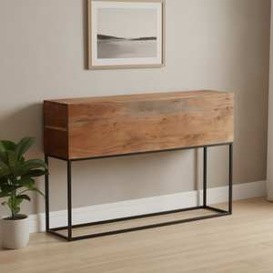 Table console étroite en bois d'acacia et fer, design naturel, mobilier moderne pour salon - Product Image 2