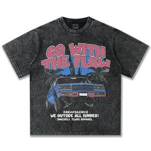 T-shirt da <span class=keywords><strong>uomo</strong></span> a maniche corte con stampa diretta, stile americano, illustrazione auto, effetto vintage slavato, pesante, per le vacanze estive - Product Image 3