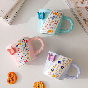 Tazza da Colazione con Bocca Irregolare, Motivo Farfalla in Rilievo, Regalo per Ragazze, 400ml, Tazza in Porcellana Europea con Manico - Product Image 5
