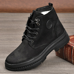 Bottes d'hiver chaudes pour hommes en cuir véritable, bout rond, semelle extérieure en caoutchouc, doublure en fourrure, semelle intermédiaire en EVA - Product Image 1