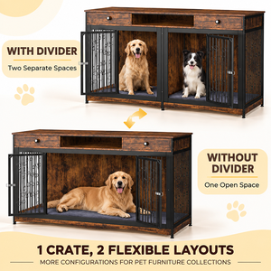 Meuble TV grand format avec 2 tiroirs et table d'appoint en bois pour chien avec coussin et séparateur amovible, type niche pour chien - Product Image 3