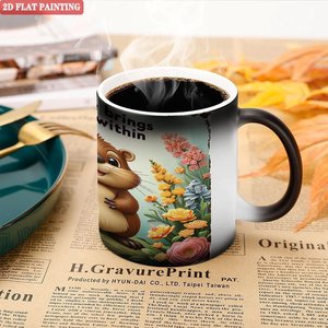 Mug à boisson simple et décontracté pour bureau, noir givré, 11 oz, en céramique, tasse magique changeante de couleur - Product Image 5
