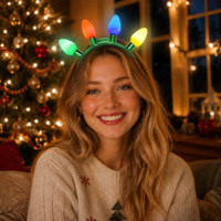 Serre-tête lumineux LED pour fête de Noël, motif pull moche, 4 LED, 3 modes clignotants, accessoire de tête lumineux