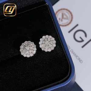 Aretes CHOYUE de Plata Esterlina 925 con Baño de Rodio, Diamante Cultivado en Laboratorio con Corte Brillante, Certificado IGI, Diseño de Flor de Sol, Unisex, para Boda - Product Image 4