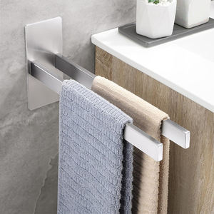 Portasciugamani Portatile in Acciaio Inossidabile <span class=keywords><strong>Argento</strong></span>, Doppio Supporto Adesivo da Parete per Asciugamani da Bagno - Product Image 1