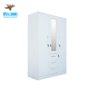Armoire métallique moderne à 3 portes en acier imprimé, extensible, pour <span class=keywords><strong>vêtements</strong></span>, salle à manger, chambre, avec miroir et tiroir - Product Image 3