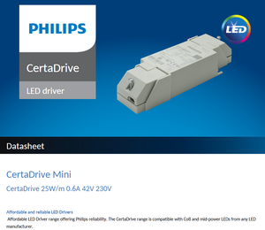 ไดรเวอร์ LED กระแสคงที่ PHILIPS CertaDrive 25W/m 0.6A 42V 230V AC-DC  วัสดุพลาสติก สำหรับไฟ LED ในอาคารสาธารณะ - Product Image 2