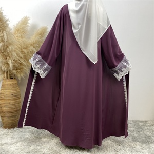 Beautiful Premium Nida Open Abaya with White Lace and Pockets in Spring <b>Summer</b> Colors for Islamic Muslim Ladies 1405# - Product Image 5