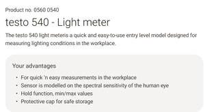 เทสโต้ 540 เครื่องวัดแสงแบบดิจิตอลแบบพกพา เครื่องวัดความสว่างแบบพกพา - Product Image 1