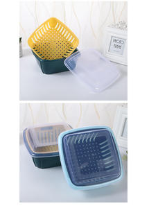 Cesta de drenaje multifuncional de plástico WDD596 al por mayor, caja de almacenamiento de alimentos de doble capa con tapa para refrigerador - Product Image 6