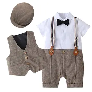 Benutzer definierte Logo Baumwolle Baby Boy Taufe Outfits Taufe Stram pler Kleidung für Jungen Jungen 0 bis 3 Monate Baby Taufen Anzüge Weiß