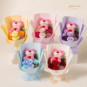 Caja de Regalo con Ramo de Flores de Jabón en Forma de Oso para el Día de San Valentín, Rosa de Imitación, Regalo de Flores Artificiales para el Día de San Valentín - Product Image 2