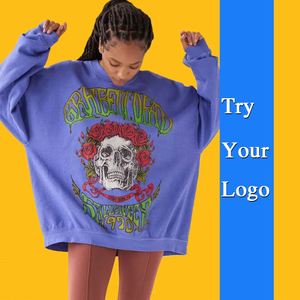 Sudadera con logotipo bordado personalizado para mujer, jersey de cuello redondo de algodón, suéter de gran tamaño con estampados personalizados para la temporada de otoño - Product Image 2