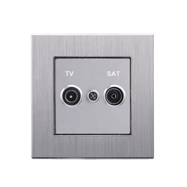 Professional Manufacture EU Standard 1 Gang 2 Outlets Satellite Electric Wall Socket with Brushed Aluminum Shell