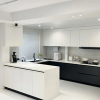 Meubles de cuisine modulaires en panneaux de mélamine sur mesure, structure en bois massif, évier, finition laquée haute brillance, OEM/ODM
