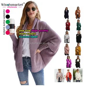Wholesale custom logo winter free size knitted coat sweaters cashmere solid bat sleeve cardigans sweater for women