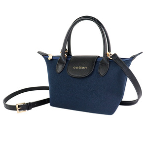 Custom Small Cotton <b>Canvas</b> PU Leather Crossbody Tote Bag Zipper Closure <b>Frame</b> Shape Single Shoulder Handbag - Product Image 5