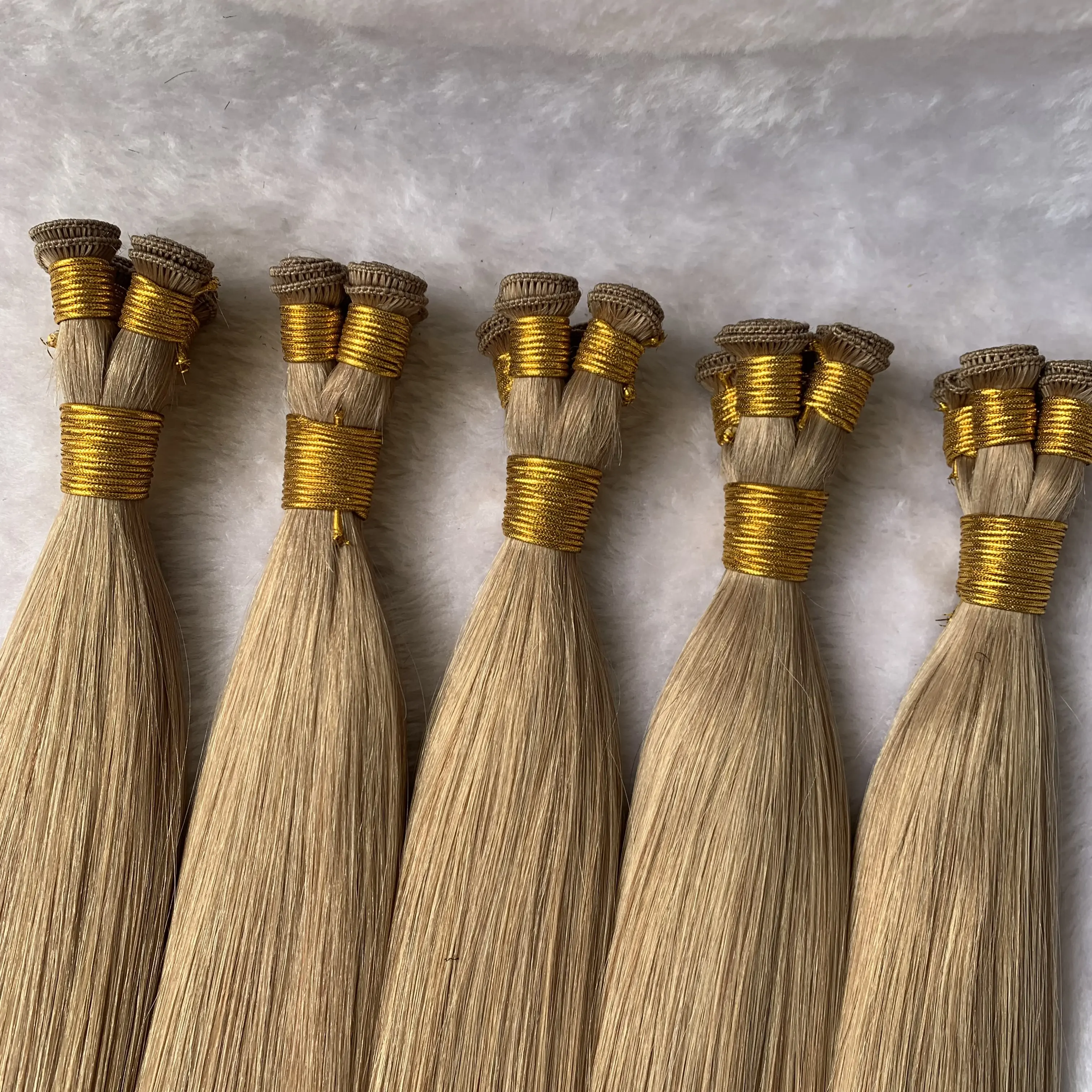Popular Thick Ends Double Drawn Remy Human Hair Hand Tied Weft Extensions Invisible Russian Natural Hair Cuticle Intact Weft