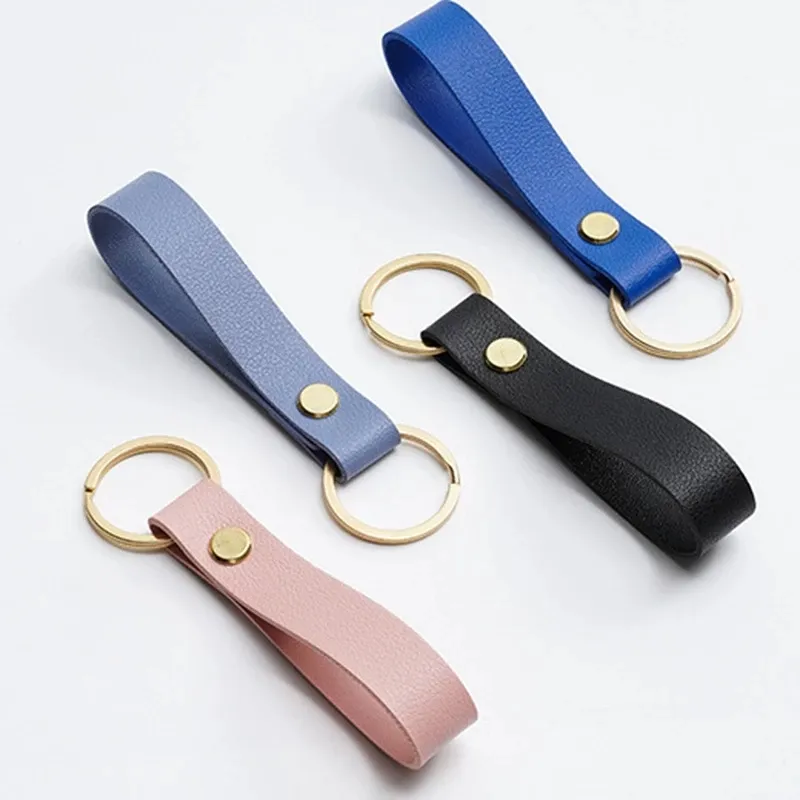 Da cá nhân Keyring tùy chỉnh da móc chìa khóa khắc thanh lịch da Keychain với nhẫn