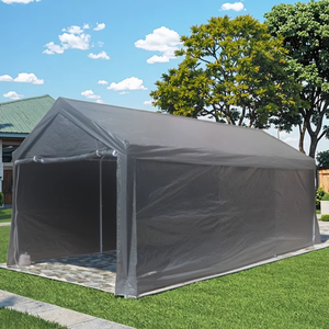 Structure en acier robuste, auvent de garage portable 3*6m, comprend des rideaux latéraux amovibles et une porte d'entrée - Product Image 1