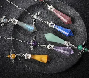 Оптовая продажа 5-6 см кристалл дух маятник кулон Мульти Кристалл флюорит камень ожерелье ювелирный подарок для мужчин и женщин