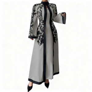 Mode femmes imprimé fleuri à manches longues Maxi <span class=keywords><strong>robe</strong></span> col montant contraste couleur élégante bureau dames <span class=keywords><strong>robe</strong></span> - Product Image 6