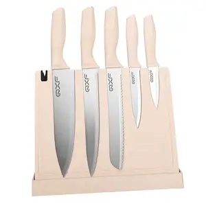 New Design Wheat Straw Sharp Knife Set 6 PCS Stainless Steel Kitchen Knife Set With Holder