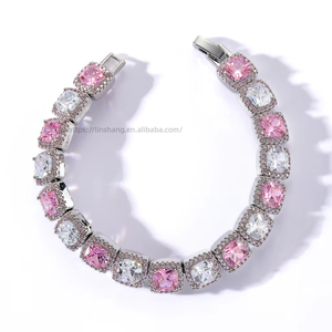 Hip Hop Jewelry 10mm and White Zircon Rock Sugar Chain Hip Hop <b>Bracelet</b> <b>Copper</b> Inlaid Square Zircon Tanjing Fashion - Product Image 5