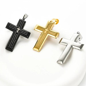 Pendentifs minimalistes en acier inoxydable, grande croix avec lettres, religion, Christ, Jésus, crucifix, prière, Dieu, foi, charmes gothiques pour hommes - Product Image 5
