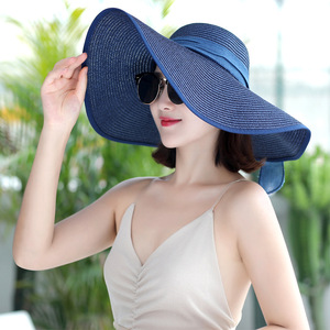 Bãi biển cap bãi biển Mũ Panama rộng vành trẻ sơ sinh bãi biển mũ cho Phụ nữ mùa hè Sun Visor Trung Quốc mũ rơm Ribbon tùy chỉnh UPF 50 - Product Image 4
