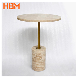 北欧石灰石轻奢现代简约磨光咖啡色大理石小圆桌别墅餐桌 - Product Image 3
