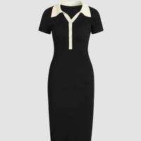 Robe décontractée élégante en laine pour adultes, robe imprimée de qualité supérieure à manches courtes et longueur genou, robe de soirée sophistiquée à motif uni