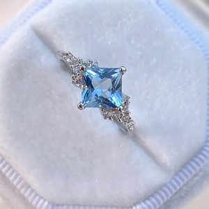 Gift for <b>Birthday</b> Bridal <b>Accessories</b> Anniversary Wedding S925 Diamond Shaped Aquamarine Cz Engagement Ring Wedding Dainty Rings - Product Image 3
