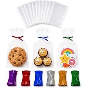200 Bolsas para Golosinas de 4'' x 6'' (10.2 x 15.3cm) con Cierres de Alambre, 6 Colores Surtidos - Bolsas de Plástico OPP Extra Gruesas de 1.4 Mil para Galletas y Dulces - Product Image 1